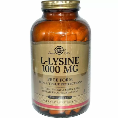 Лизин, L-Lysine, Solgar, 1000 мг, 250 таблеток