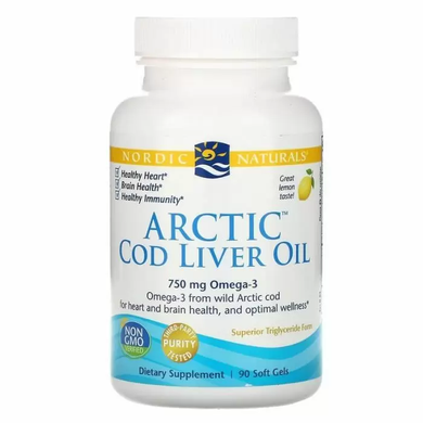 Рыбий жир из печени трески, Cod Liver Oil, Nordic Naturals, лимон, арктический, 1000 мг, 90 капсул