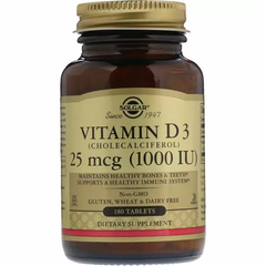 Вітамін D3, Vitamin D3, Solgar, 1000 МО, 180 таблеток