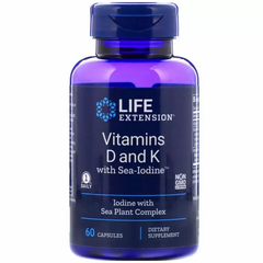 Вітамін Д і К з йодом, Vitamins D and K with Sea-Iodine, Life Extension, 60 капсул