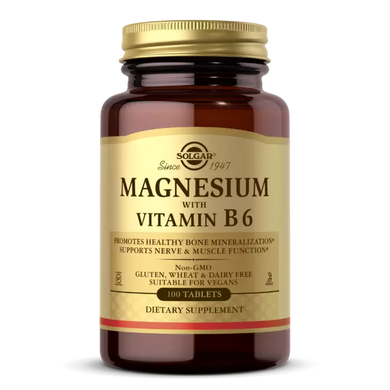 Магний с витамином В-6, Magnesium with Vitamin B6, Solgar, 133/8 мг, 100 таблеток