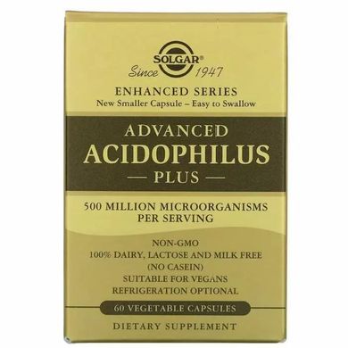 Пробіотик, Advanced Acidophilus, Solgar, 60 капсул