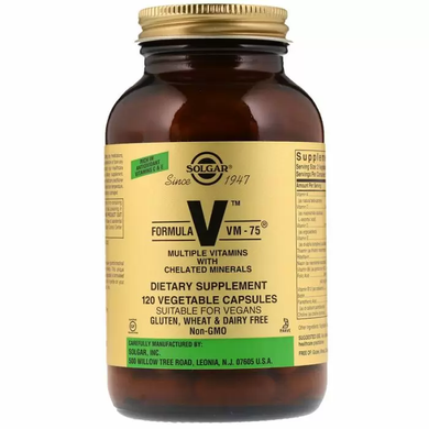 Мультивитамины, формула VM-75 (Multiple Vitamins), Solgar, 120 капсул