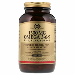 Риб'ячий жир, Омега 3 6 9 (EFA, Omega 3-6-9), Solgar, 1300 мг, 120 капсул