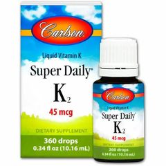 Витамин К-2 (менахинон), Super Daily K2, Carlson Labs, жидкость, 45 мкг, 10,16 мл