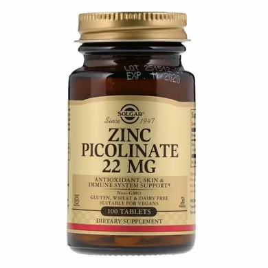 Пиколинат цинка (Zinc Picolinate), Solgar, 100 таблеток