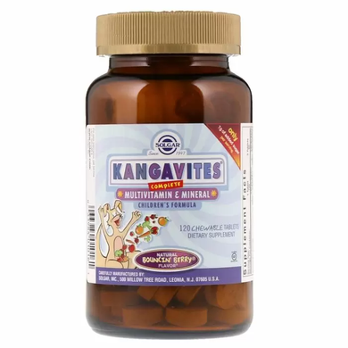 Витамины для детей, Kangavites, Multivitamin & Mineral Childrens Formula, Solgar, кангавитс, ягоды, 120 таблеток