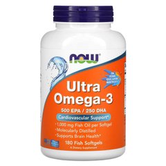 Ультра Омега-3 500 EPA/250 DHA, Ultra Omega-3 500 EPA/250 DHA NOW Foods – 180 рыбьих капсул