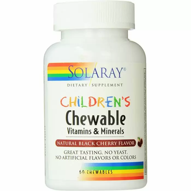 Мультивітаміни для дітей, Children's Vitamins and Minerals, Solaray, смак вишні, 60 жувальних таблеток
