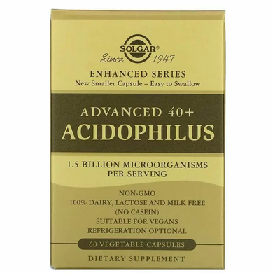 Пробіотик, Advanced 40+ Acidophilus, Solgar, без молочних продуктів, 60 капсул