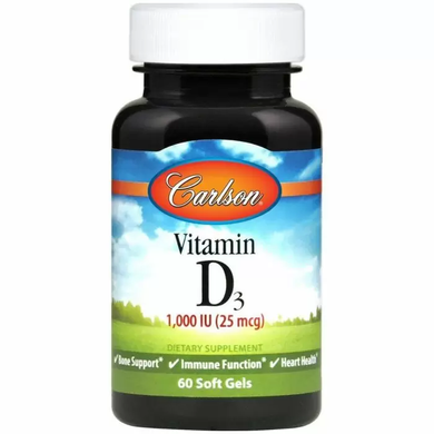 Вітамін Д, Vitamin D, Carlson Labs, 1000 МО, 60 гелевих капсул