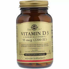 Вітамін D3, Vitamin D3, Solgar, потужність 2200 МО, 100 капсул