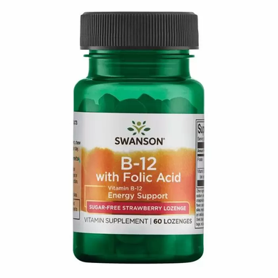 Вітамін В-12 і фолієва кислота, Ultra Vitamin B-12 with Folic Acid, Swanson, смак полуниці, 60 льодяників