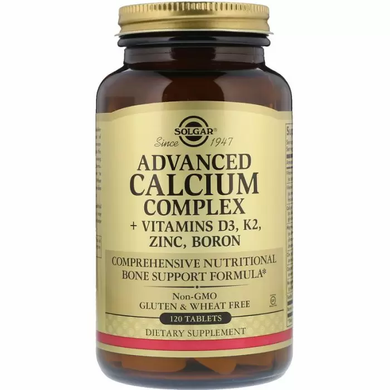 Кальций с витаминами, Calcium Complex + Vitamins D3, K2, Solgar, комплекс, 120 таблеток