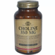 Холін, Choline, Solgar, 350 мг, 100 капсул: зображення — 1