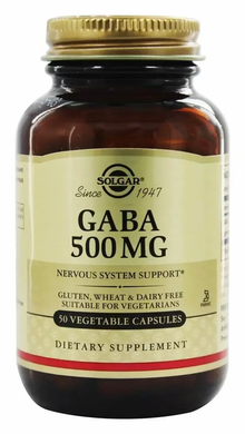 ГАМК, Гамма-аміномасляна кислота (GABA), Solgar, 500 мг, 50 капсул