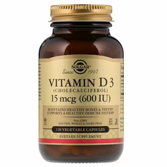 Витамин D3, Vitamin D3, Solgar, 600 МЕ, 120 капсул