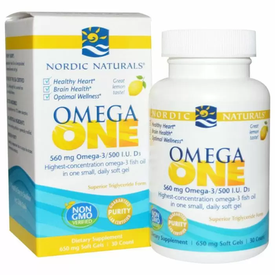 Омега, Omega One, Nordic Naturals, лимонный вкус, 30 капсул
