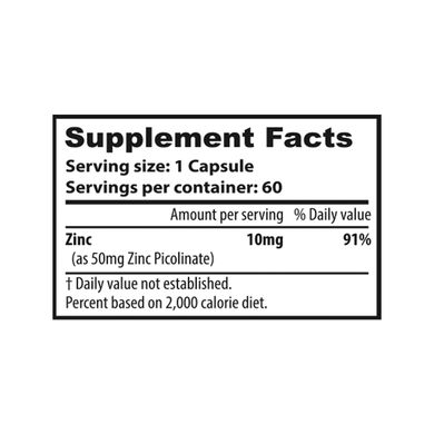 Цинк піколінат, Zink Picolinate, 10X Nutrition USA, 60 веганських капсул