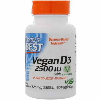 Витамин Д3, Vitamin D3, Doctor's Best, 2500 МЕ, 60 вегетарианских капсул