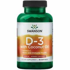 Вітамін D3 з кокосовим маслом, Vitamin D3 with Coconut Oil, Swanson, високоефективний, 60 гелевих капсул