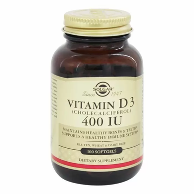 Вітамін Д3, Vitamin D3, Solgar, 400 МО, 100 гелевих капсул