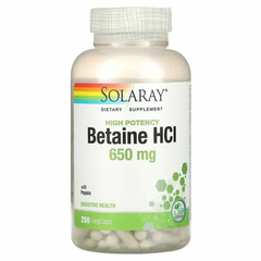Бетаїн HCl + пепсин, HCL with Pepsin, Solaray, високоефективний, 650 мг, 250 вегетаріанських капсул