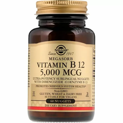 Витамин В12, Vitamin B12, Solgar, сублингвальный, 5000 мкг, 60 таблеток