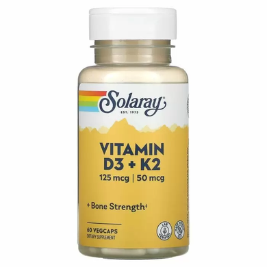 Витамин Д3 и К2, Vitamin D-3 & K-2, Solaray, без сои, 60 капсулВитамин Д3 и К2, Vitamin D-3 & K-2, Solaray, без сои, 60 капсул
