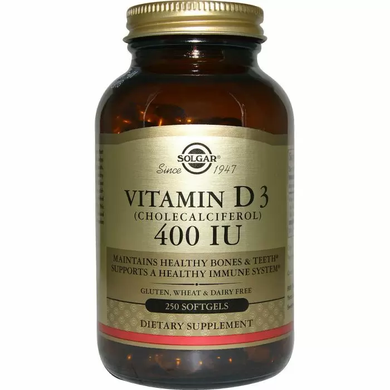 Витамин D3, Vitamin D3, Solgar, 400 МЕ, 250 капсул