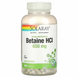 Бетаїн HCl + пепсин, HCL with Pepsin, Solaray, високоефективний, 650 мг, 250 вегетаріанських капсул: зображення — 1