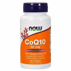 Коэнзим Q10 и Омега-3 Рыбий жир 60 мг, CoQ10 + Omega-3 60 mg NOW Foods – 60 мягких капсул