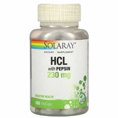 Бетаїн HCl + пепсин, HCL with Pepsin, Solaray, 230 мг, 180 капсул
