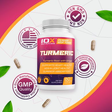 Корінь куркуми, Turmeric, 10X Nutrition USA, 1600 мг, 60 веганських капсул