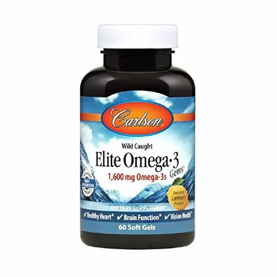 Риб'ячий жир Омега-3, Elite Omega-3, Carlson Labs, лимон, норвезький, 1600 мг, 60 гелевих капсул