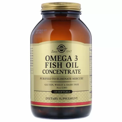 Рыбий жир в капсулах, Omega-3 Fish Oil, Solgar, концентрат, 120 капсул
