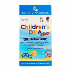 Омега-3, ДГК і ЕПК для дітей 3-6 років, DHA Xtra, Nordic Naturals, смак ягід, 636 мг, 90 гелевих міні капсул