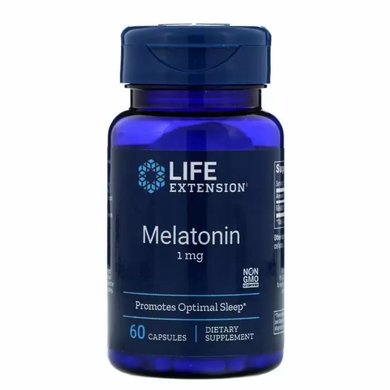 Мелатонін, Melatonin, Life Extension, 1 мг, 60 капсул