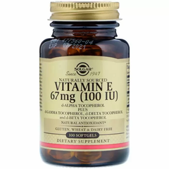 Вітамін Е (d-альфа-токоферол), Vitamin E, Solgar, натуральний, 67 мг (100 МО), 100 капсул