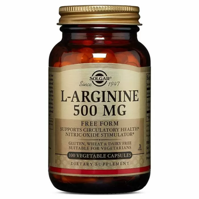 Аргинин, L-Arginine, Solgar, 500 мг, 100 капсул