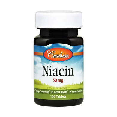 Ніацин (Вітамін В3), Niacin, Carlson Labs, 50 мг, 100 таблеток