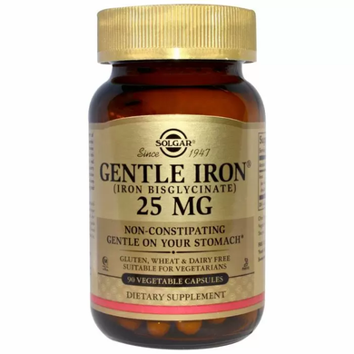 Железо, Gentle Iron, Solgar, 25 мг, 90 капсул