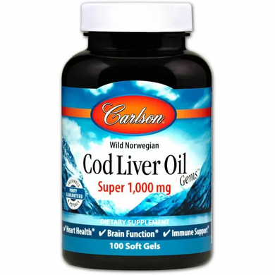 Риб'ячий жир з печінки тріски, Cod Liver Oil, Carlson Labs, норвезька, 1000 мг, 100 капсул