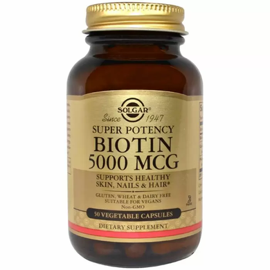 Біотин, Biotin, Solgar, 5000 мкг, 50 капсул