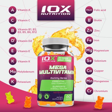 Мультивитамины, Mega Multivitamin, 10X Nutrition USA, 60 жевательных конфет