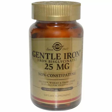 Железо, Gentle Iron, Solgar, 25 мг, 180 капсул
