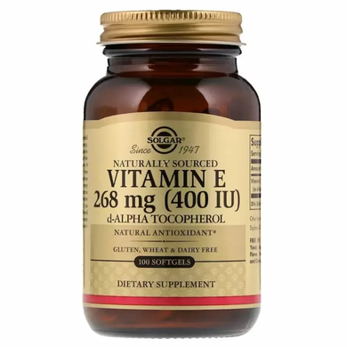 Вітамін Е, Vitamin E, Solgar, натуральний, 400 МО, 100 капсул