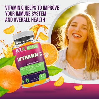 Вітамін С, Vitamin C, 10X Nutrition USA, 1000 мг, 45 жувальних цукерок