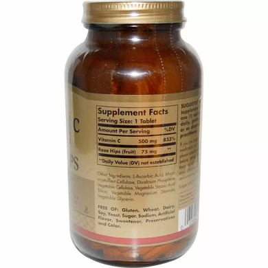 Вітамін С з шипшиною, Vitamin C, Solgar, 500 мг, 250 таблеток