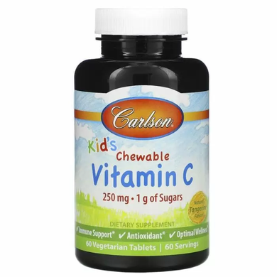 Вітамін С жувальний (для дітей), Chewable Vitamin C, Carlson Labs, цитрус, 250 мг, 60 таблеток